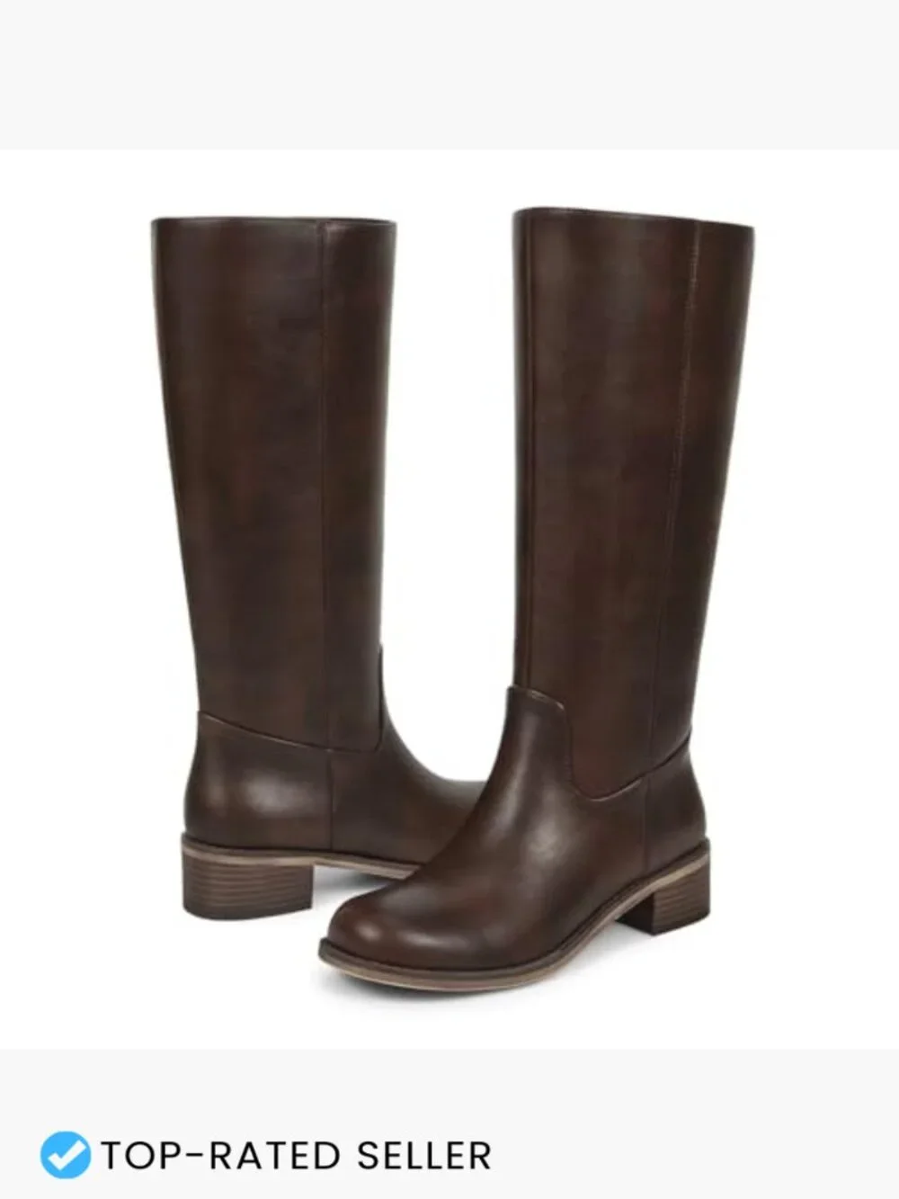 Round Toe Chunky Block Heel Riding Tall Boots with Side Zipper